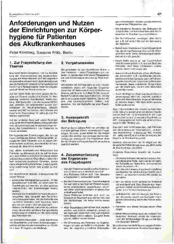 Vorschauseite 1: Anforderungen und Nutzen der Einrichtungen zur Körperhygiene für Patienten des Akutkrankenhauses