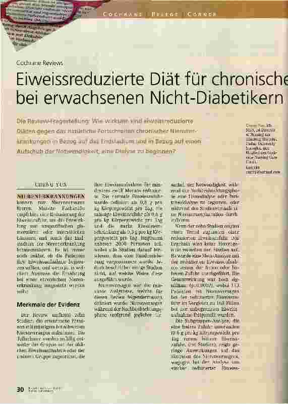 Vorschauseite 1: Eiweissreduzierte Diät für chronische Nierenerkrankung bei erwachsenen Nicht-Diabetikern