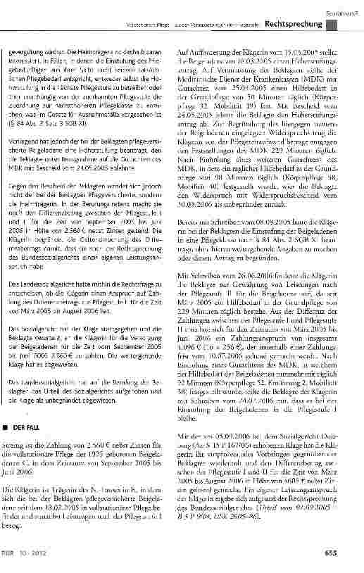 Vorschauseite 2: Vollstationäre Pflege - Zu den Voraussetzungen der Pflegestufe I SGB XI § 84 Abs. 2 Satz 3 2. Halbsatz, §87a Abs. 2 Satz 1 und 2