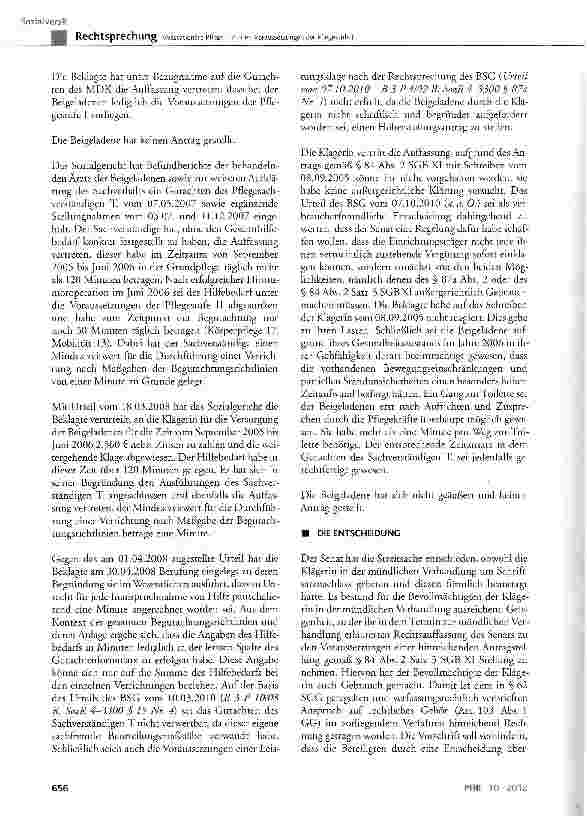 Vorschauseite 3: Vollstationäre Pflege - Zu den Voraussetzungen der Pflegestufe I SGB XI § 84 Abs. 2 Satz 3 2. Halbsatz, §87a Abs. 2 Satz 1 und 2