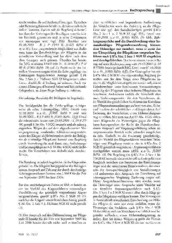 Vorschauseite 4: Vollstationäre Pflege - Zu den Voraussetzungen der Pflegestufe I SGB XI § 84 Abs. 2 Satz 3 2. Halbsatz, §87a Abs. 2 Satz 1 und 2