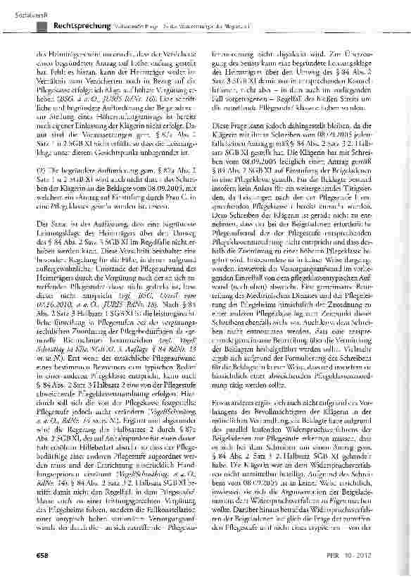 Vorschauseite 5: Vollstationäre Pflege - Zu den Voraussetzungen der Pflegestufe I SGB XI § 84 Abs. 2 Satz 3 2. Halbsatz, §87a Abs. 2 Satz 1 und 2