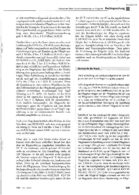 Vorschauseite 6: Vollstationäre Pflege - Zu den Voraussetzungen der Pflegestufe I SGB XI § 84 Abs. 2 Satz 3 2. Halbsatz, §87a Abs. 2 Satz 1 und 2