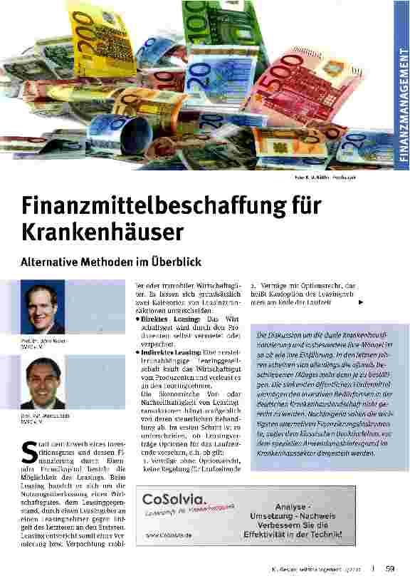 Vorschauseite 1: Finanzmittelbeschaffung für Krankenhäuser