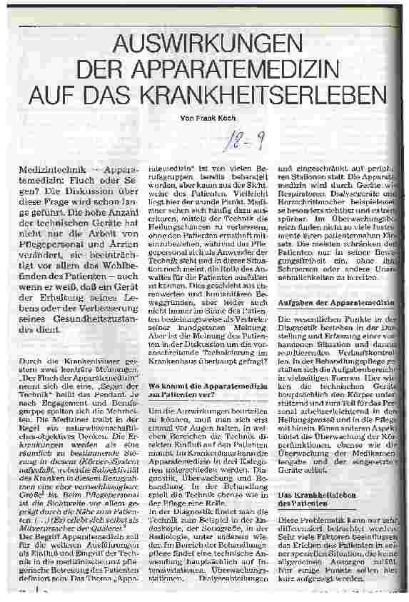 Vorschauseite 1: Auswirkungen der Apparatemedizin auf das Krankheitserleben