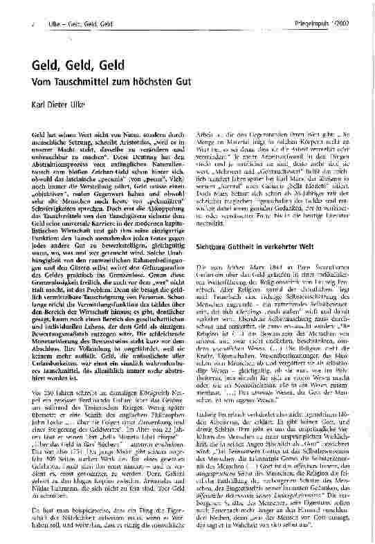 Vorschauseite 1: Geld, Geld, Geld Vom Tauschmittel zum höchsten Gut