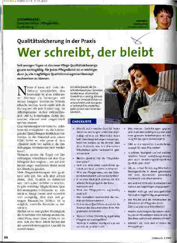 Vorschauseite 1: Wer schreibt, der bleibt Qualitätssicherung in der Praxis