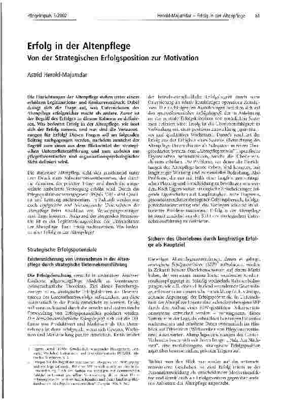Vorschauseite 1: Erfolg in der Altenpflege Von der Strategischen Erfolgsposition zur Motivation