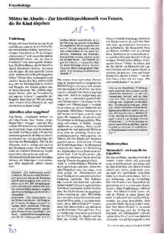 Vorschauseite 1: Mütter im Abseits - zur Identitätsproblematik von Frauen, die ihr Kind abgeben