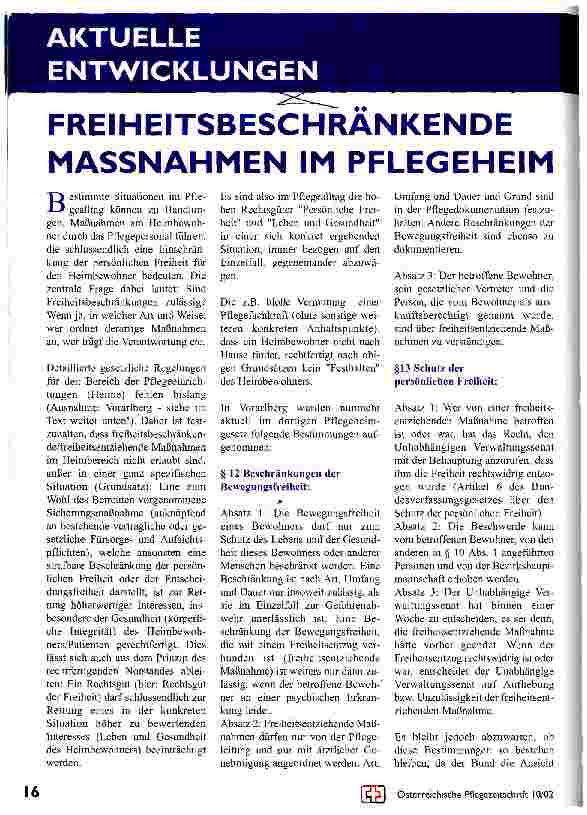Vorschauseite 1: Freiheitsbeschränkende Maßnahmen im Pflegeheim