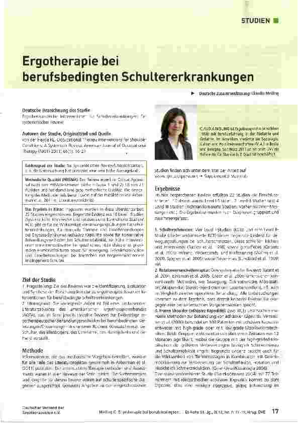 Vorschauseite 1: Ergotherapie bei berufsbedingten Schultererkrankungen