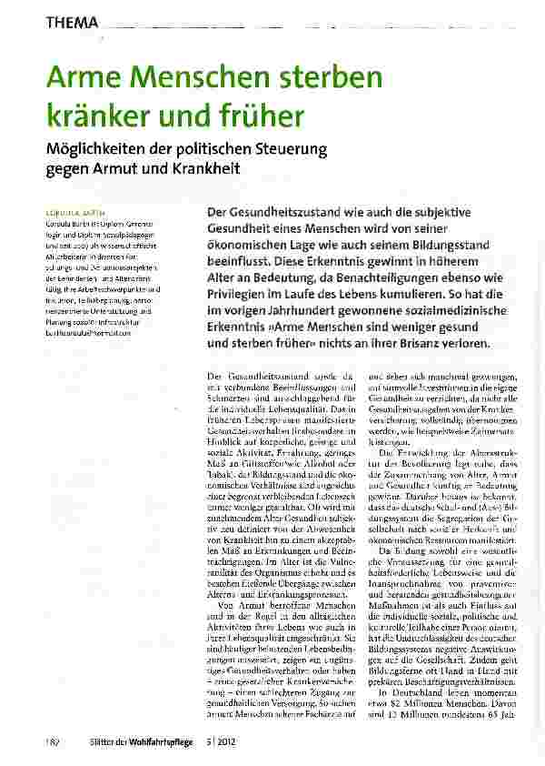 Vorschauseite 1: Arme Menschen sterben kränker und früher