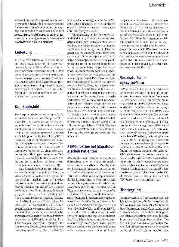 Vorschauseite 2: Infektionen mit Respiratorischen Syncytial Viren bei hämatologischen Patienten