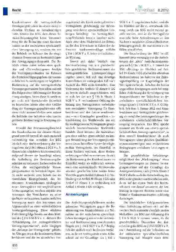 Vorschauseite 2: Ambulante Leistungserbringung im Krankenhaus gemäß § 116 b SGB V a. F.
