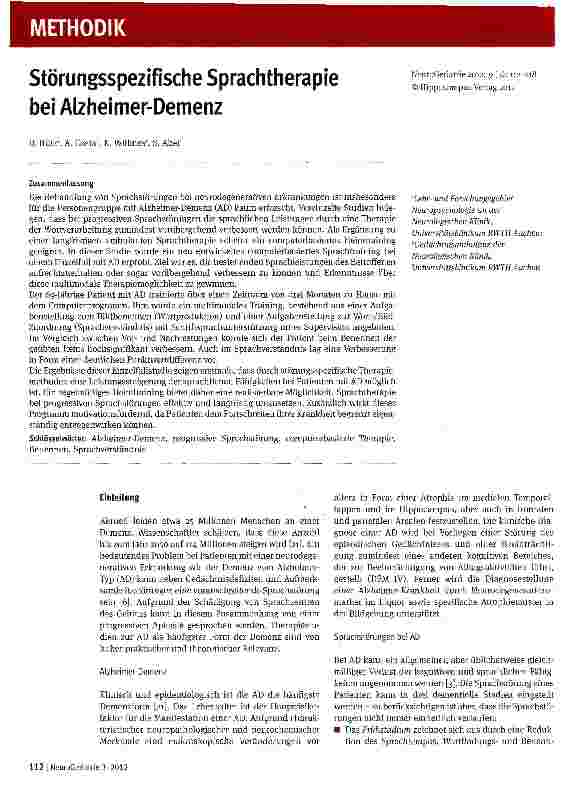 Vorschauseite 1: Störungsspezifische Sprachtherapie bei Alzheimer-Demenz