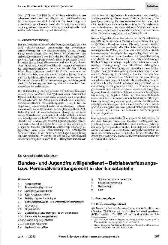 Vorschauseite 1: Bundesund Jugendfreiwilligendienst - Betriebsverfassungsbzw. Personalvertretungsrecht in der Einsatzstelle