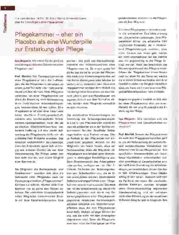 Vorschauseite 1: Pflegekammer - eher ein Placebo als eine Wunderpille zur Erstarkung der Pflege