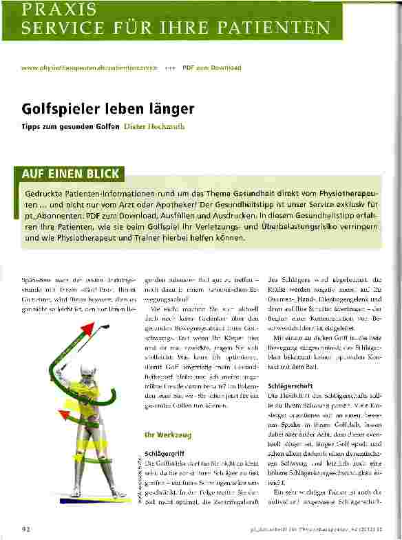 Vorschauseite 1: Golfspieler leben länger