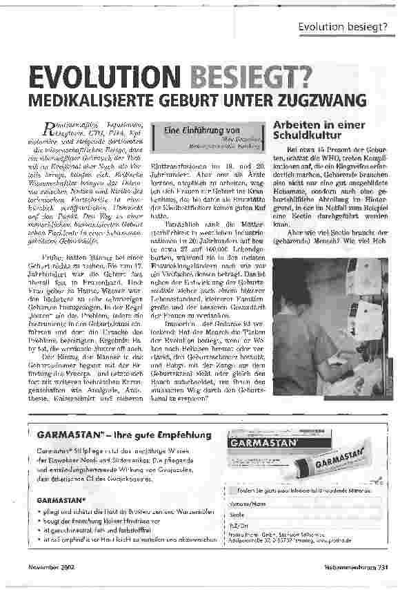 Vorschauseite 1: Evolution besiegt? Medikalisierte Geburt unter Zugzwang