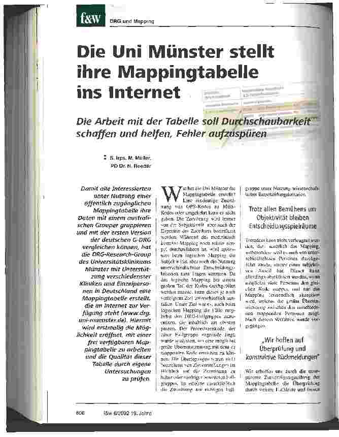 Vorschauseite 1: Die Uni Münster stellt ihre Mappingtabelle ins Internet Die Arbeit mit der Tabelle soll Durchschaubarkeit schaffen und helfen, Fehler aufzuspüren