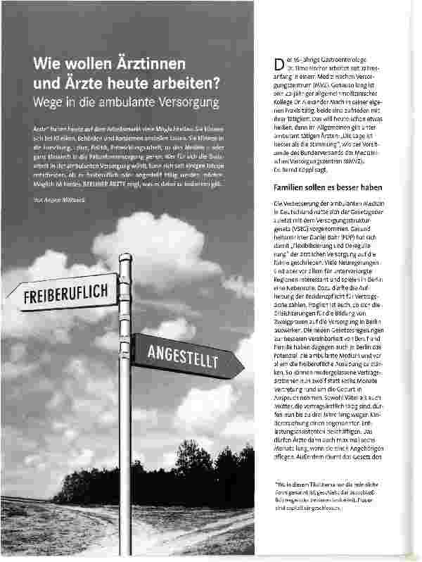 Vorschauseite 1: Wie wollen Ärztinnen und Ärzte heute arbeiten? Wege in die ambulante Versorgung