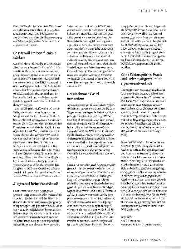 Vorschauseite 2: Wie wollen Ärztinnen und Ärzte heute arbeiten? Wege in die ambulante Versorgung