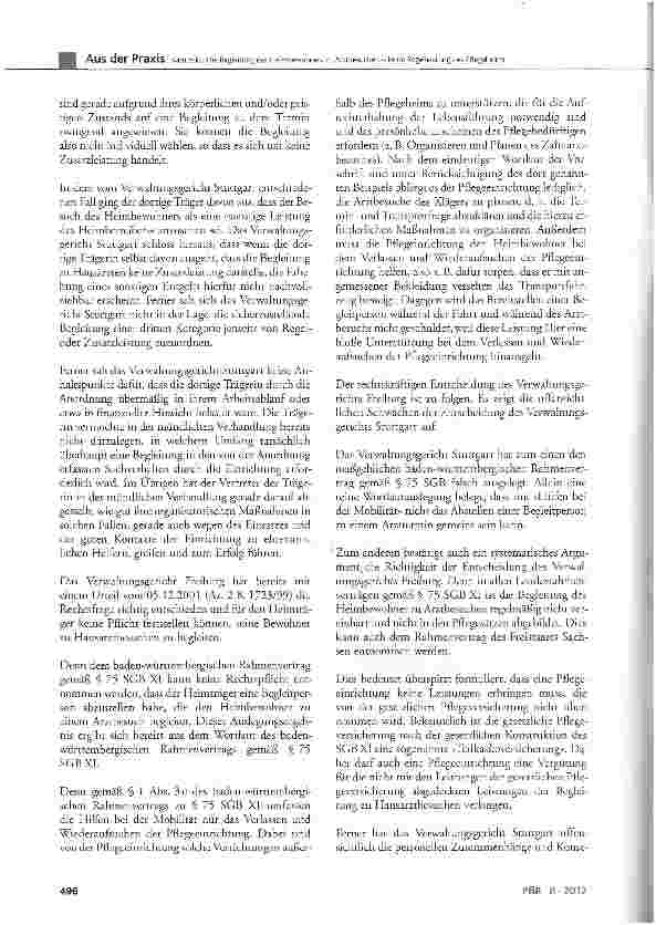 Vorschauseite 2: Die Begleitung des Heimbewohners zu Arztbesuchen - keine Regelleistung des Pflegeheims