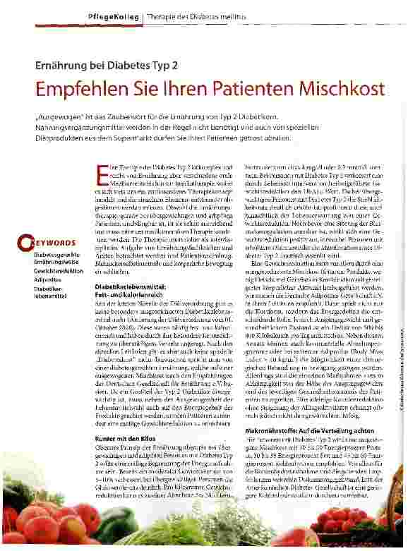 Vorschauseite 1: Ernährung bei Diabetes Typ 2 Empfehlen Sie Ihren Patienten Mischkost