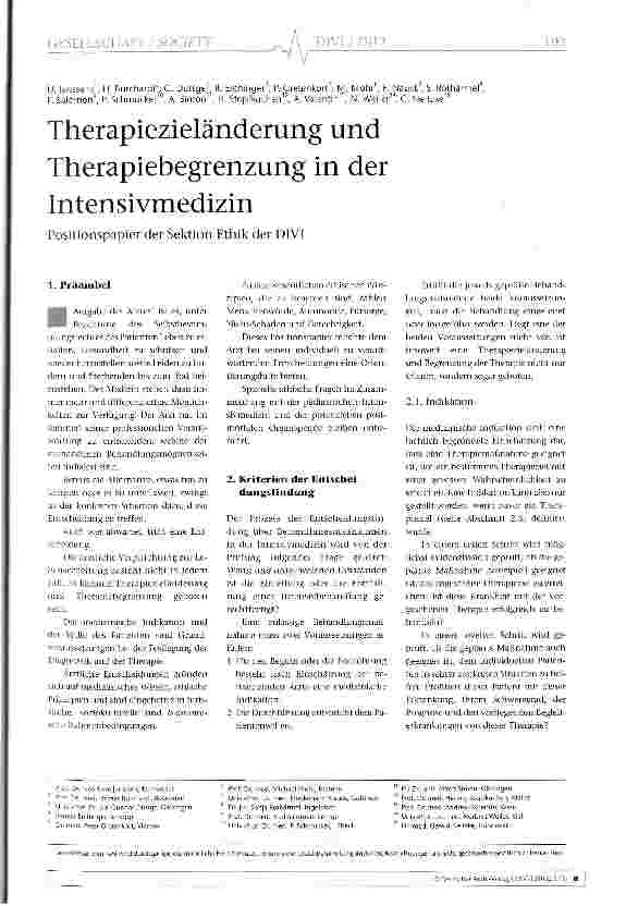 Vorschauseite 1: Therapiezieländerung und Therapiebegrenzung in der Intensivmedizin