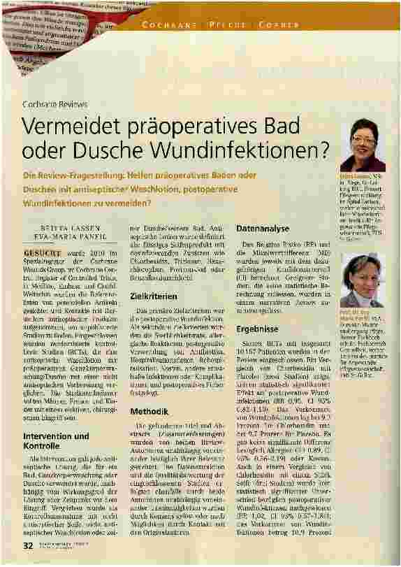 Vorschauseite 1: Vermeidet präoperatives Bad oder Dusche Wundinfektionen?