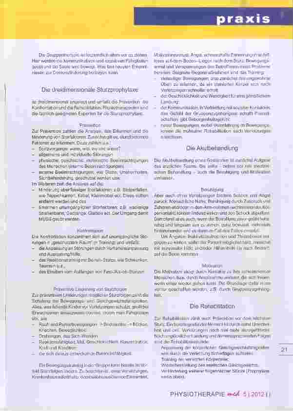 Vorschauseite 3: STUrzprophylaxe durch Bewegung und Spaß StuBS Handlungsfeld der Physiotherapie
