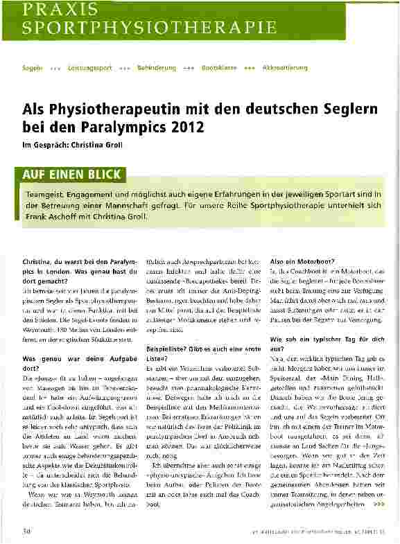 Vorschauseite 1: Als Physiotherapeutin mit den deutschen Seglern bei den Paralympics 2012
