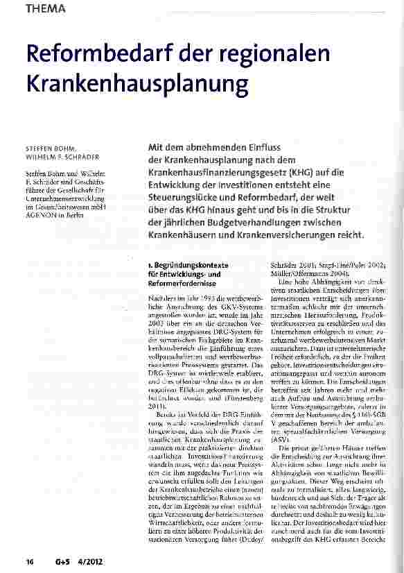 Vorschauseite 1: Reformbedarf der regionalen Krankenhausplanung