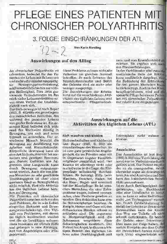 Vorschauseite 1: Pflege eines Patienten mit chronischer Polyarthritis 3.Folge: Einschränkungen der ATL
