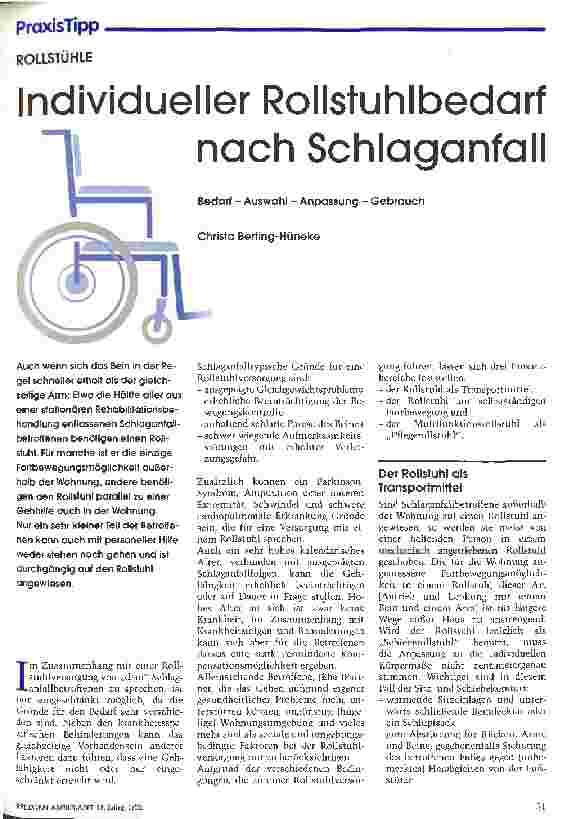Vorschauseite 1: Individueller Rollstuhlbedarf nach Schlaganfall Bedarf - Auswahl - Anpassung - Gebrauch