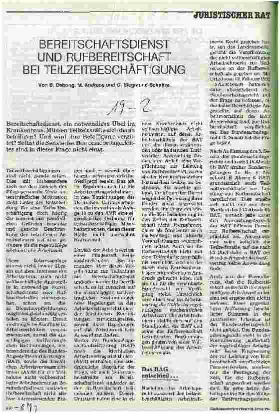 Vorschauseite 1: Bereitschaftsdienst und Rufbereitschaft bei Teilzeitbeschäftigung