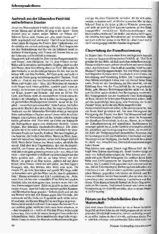 Vorschauseite 3: Hanna - der schwierige Prozeß der Subjektwerdung einer Frau Predigt zu 1. Samuel 1 bis 2, 11