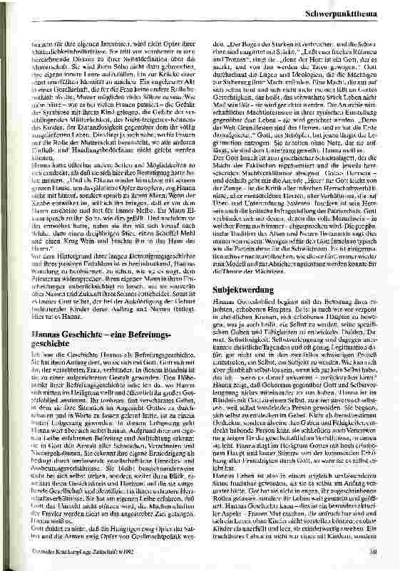 Vorschauseite 4: Hanna - der schwierige Prozeß der Subjektwerdung einer Frau Predigt zu 1. Samuel 1 bis 2, 11