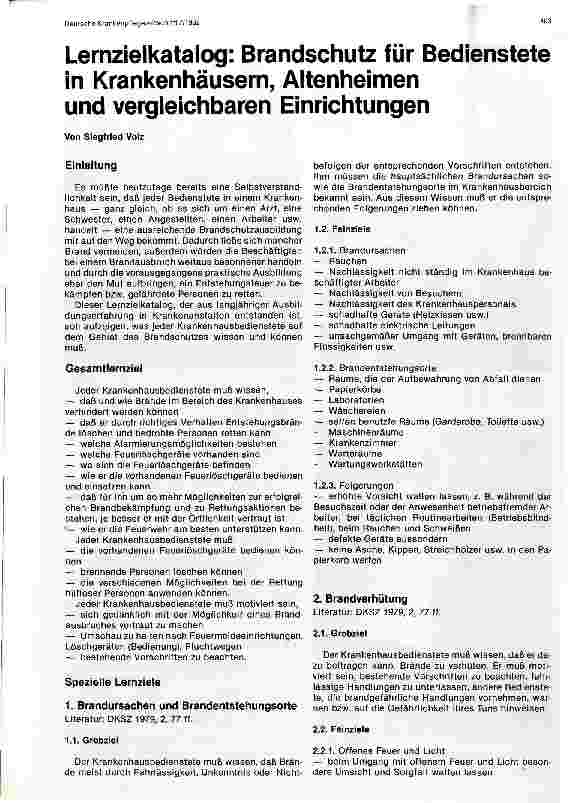 Vorschauseite 1: Lernzielkatalog: Brandschutz für Bedienstete in Krankenhäuser, in Altenheimen und vergleichbaren Einrichtungen