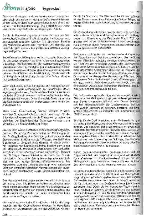 Vorschauseite 3: Trägerwechsel der Landesfachkrankenhäuser für Psychiatrie und Neurologie im Freistaat Thüringen