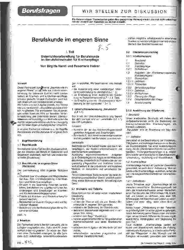 Vorschauseite 1: Berufskunde im engeren Sinne 1. Teil Unterrichtsvorbereitung für Berufskunde an Berufsfachschulen