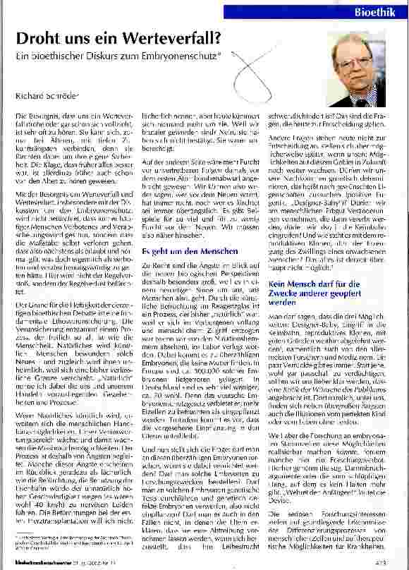 Vorschauseite 1: Droht uns ein Werteverfall? Ein bioethischer Diskurs zum Embyonenschutz
