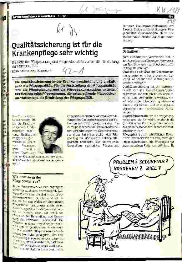 Vorschauseite 1: Qualitätssicherung ist für die Krankenpflege sehr wichtig