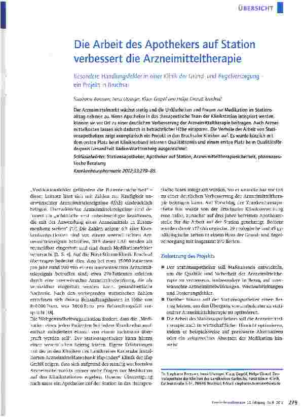 Vorschauseite 1: Die Arbeit des Apothekers auf Station verbessert die Arzneimitteltherapie