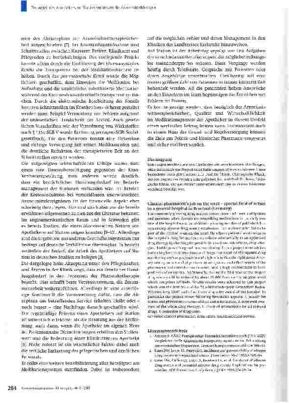 Vorschauseite 6: Die Arbeit des Apothekers auf Station verbessert die Arzneimitteltherapie