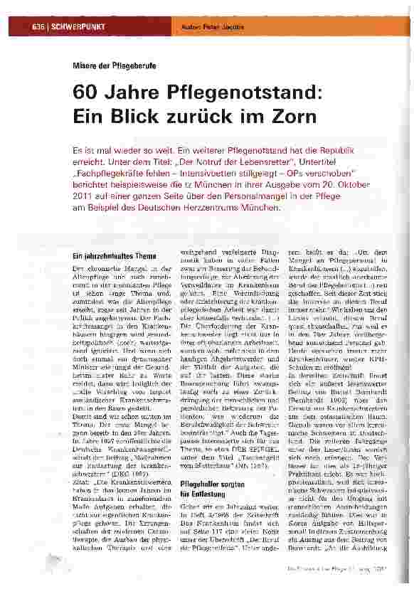 Vorschauseite 1: 60 Jahre Pflegenotstand Ein Blick zurück im Zorn