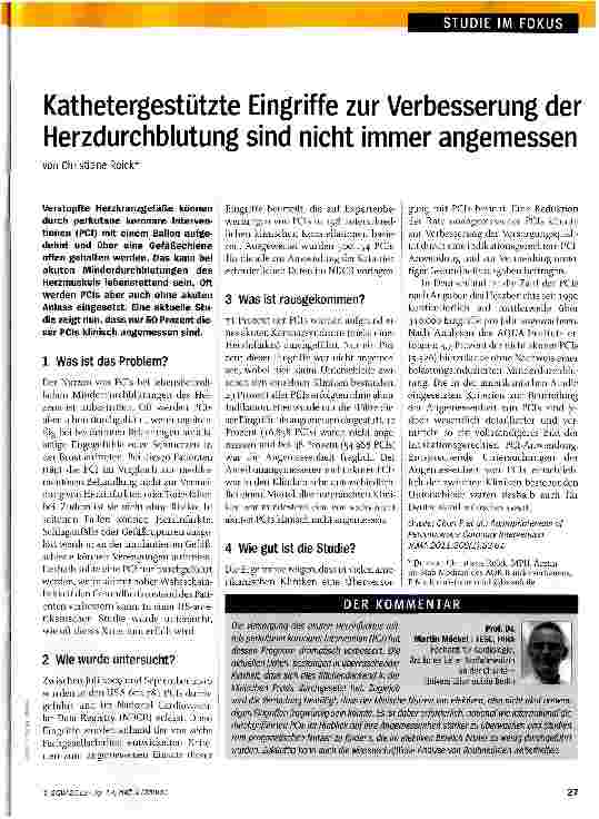 Vorschauseite 1: Kathetergestützte Eingriffe zur Verbesserung der Herzdurchblutung sind nicht immer angemessen
