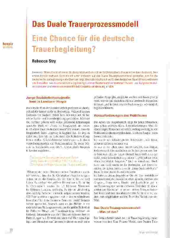 Vorschauseite 1: Das Duale Trauerprozessmodell Eine Chance für die deutsche Trauerbegleitung?