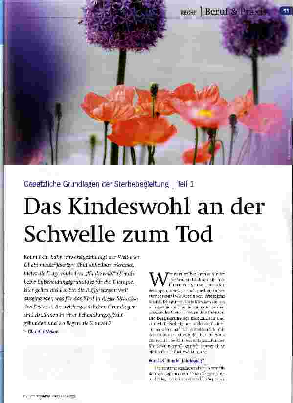 Vorschauseite 1: Gesetzliche Grundlagen der Sterbebegleitung | Teil 1 Das Kindeswohl an der Schwelle zum Tod