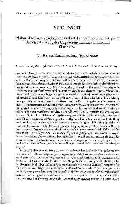 Vorschauseite 1: Philosophische, psychologische und erfahrungstheoretische Aspekte der Visualisierung des Ungeborenen mittels Ultraschall Eine Skizze